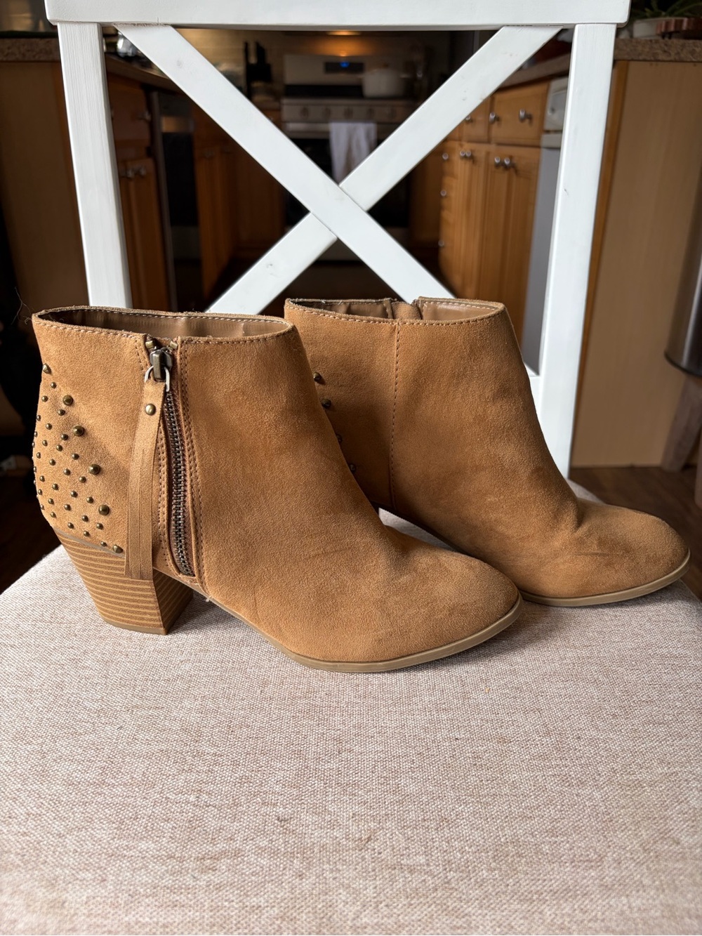 Express Tan Suede Studded Ankle Booties